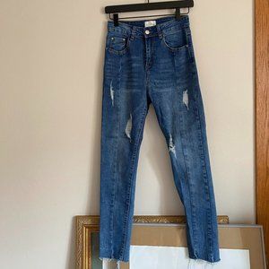 Love + Harmony Skinny Leg Jeans Small Blue Raw Hem High Rise Distressed